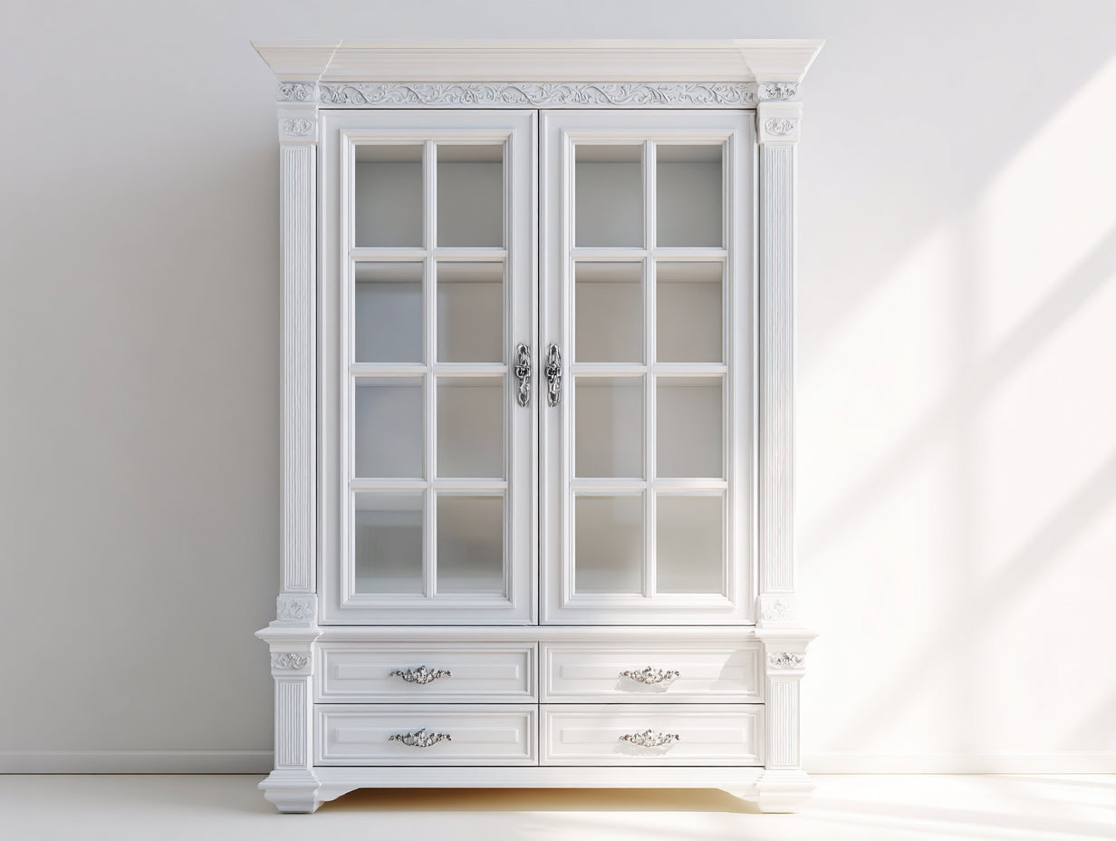 Vetrina - legno-vetro - 119x47x207 cm - bianco opaco - stile neoclassico