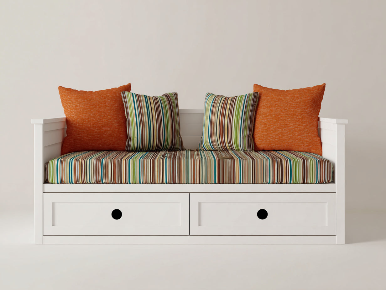 Divano letto-Legno-198x92x85 cm-Bianco-Stile essenziale con contenitore
