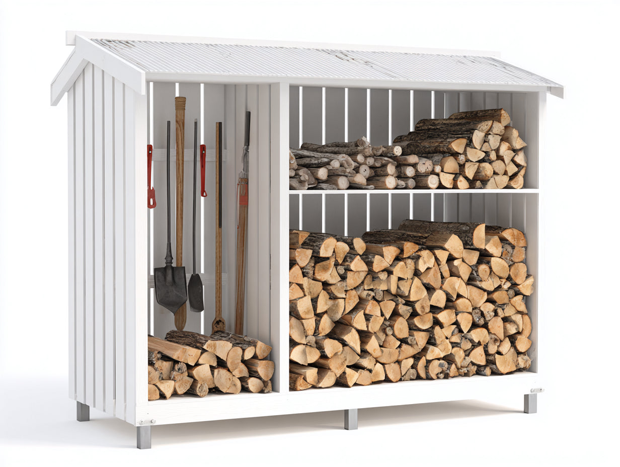 Portalegna - Legno - Metallo - 200x80x180 cm - Bianco - Stile rustico funzionale