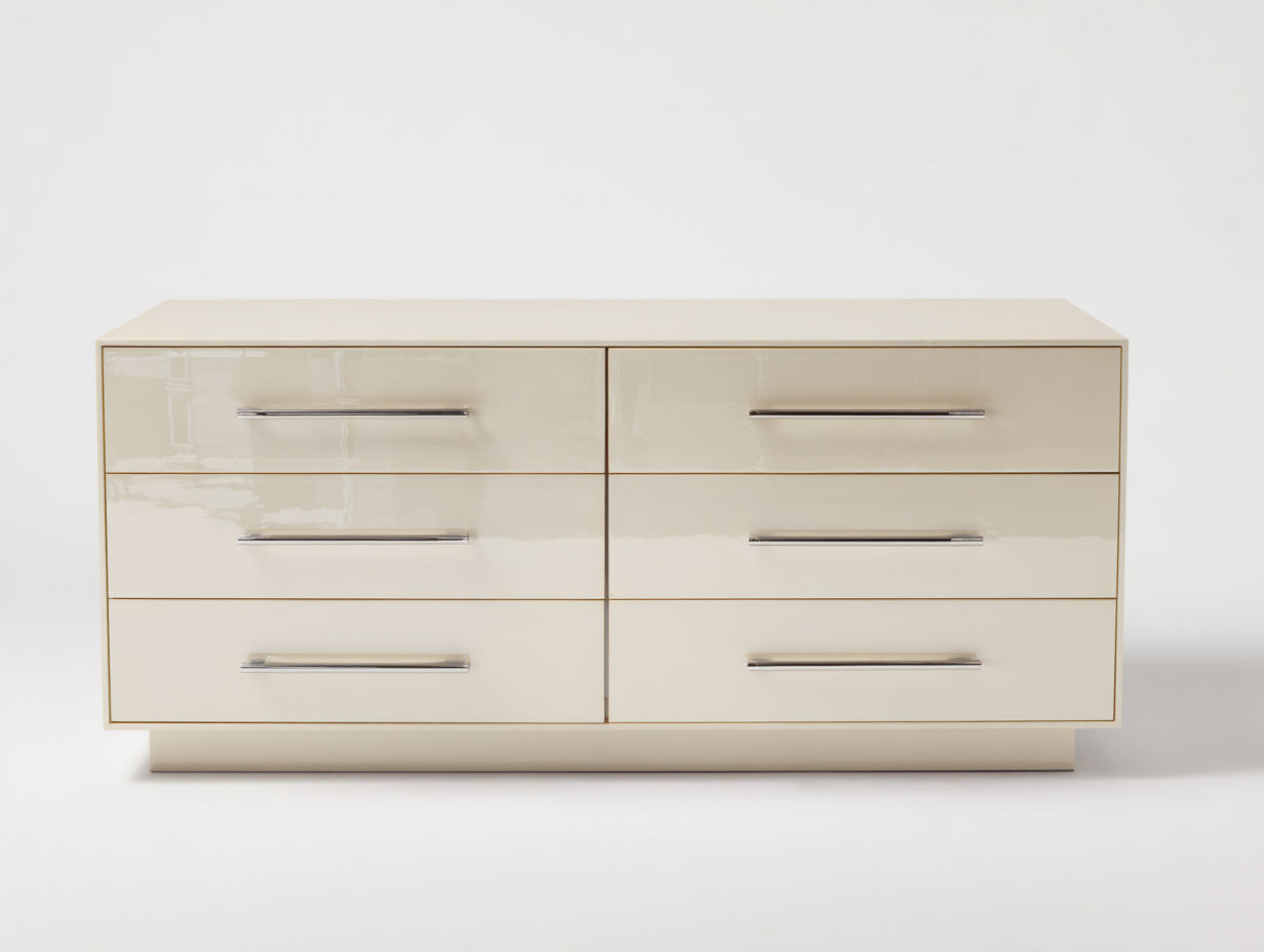 Cassettiera-MDF laccato-157x46x76 cm-Bianco crema-Design moderno