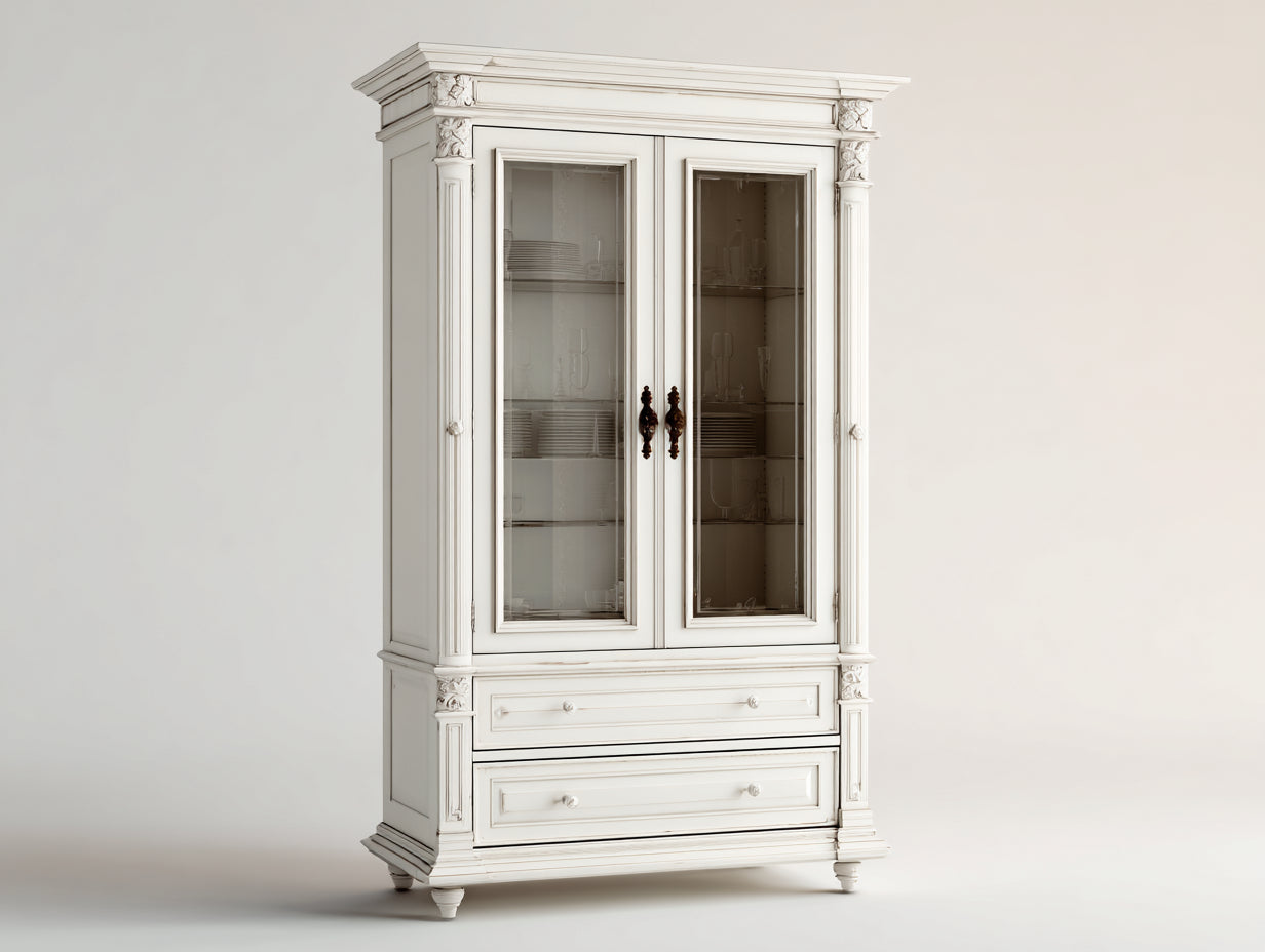 Vetrina - legno-vetro - 105x47x201 cm - avorio anticato - stile vintage