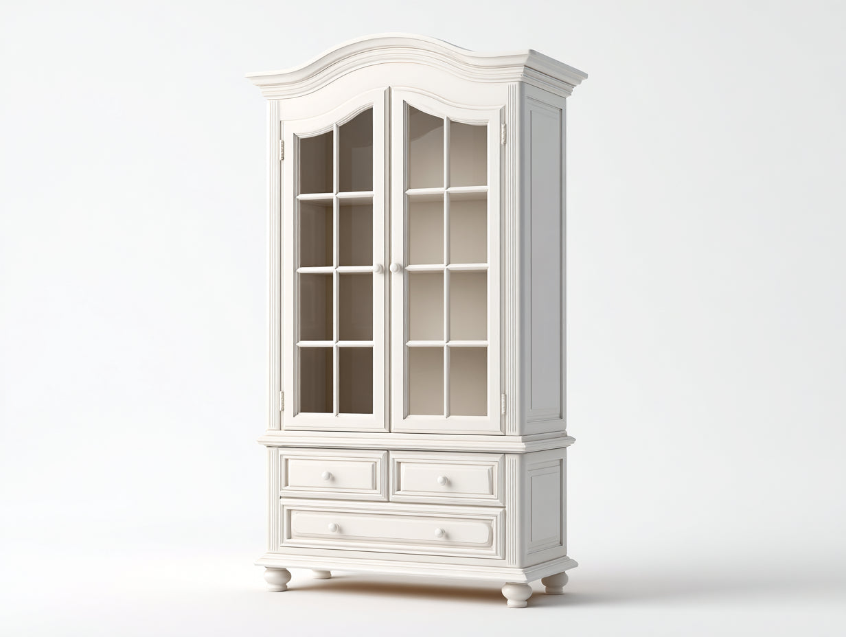 Vetrina - legno-vetro - 103x46x199 cm - bianco crema - stile provenzale