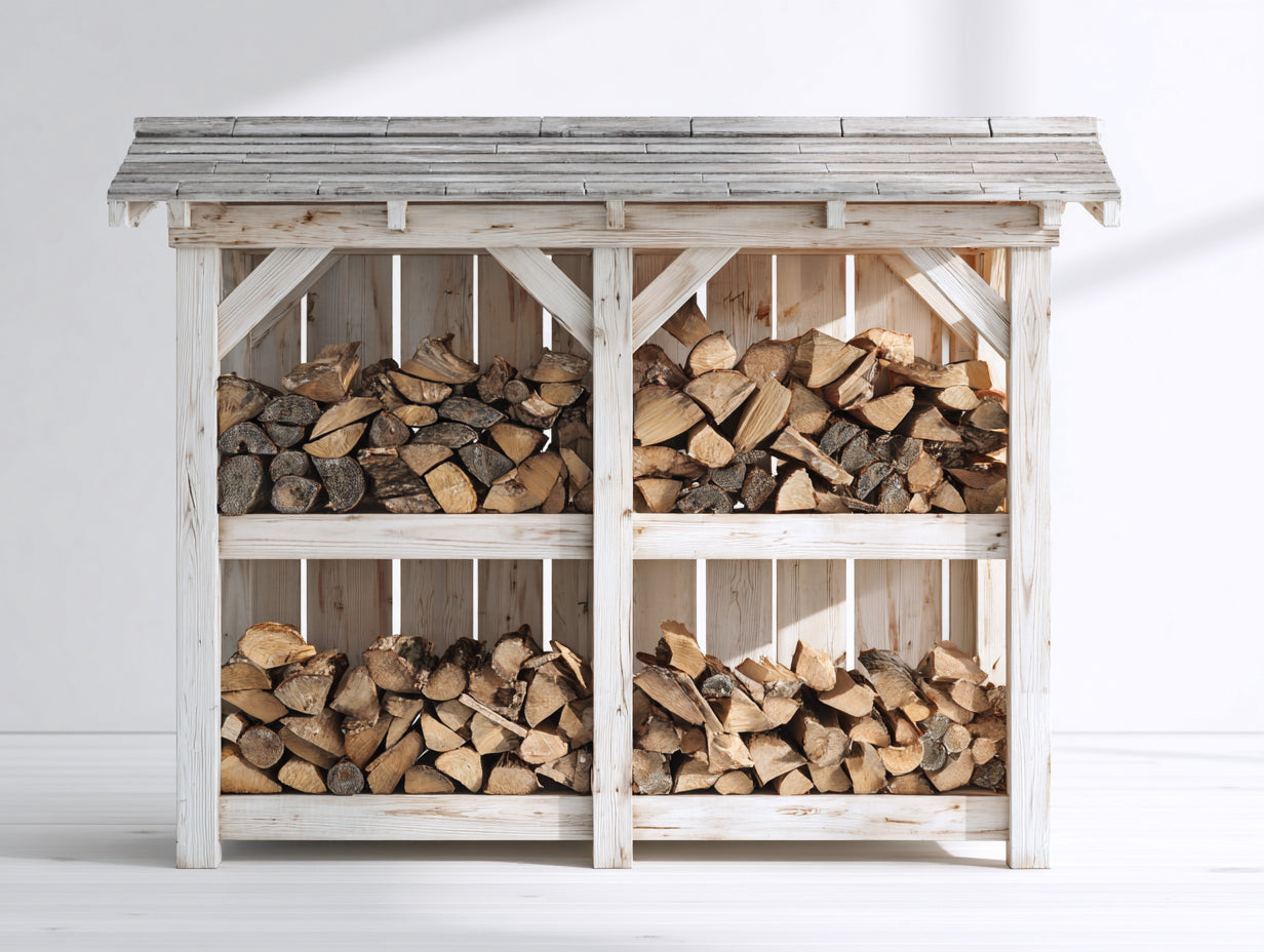 Portalegna - Legno - 220x70x180 cm - Bianco - Stile rustico funzionale