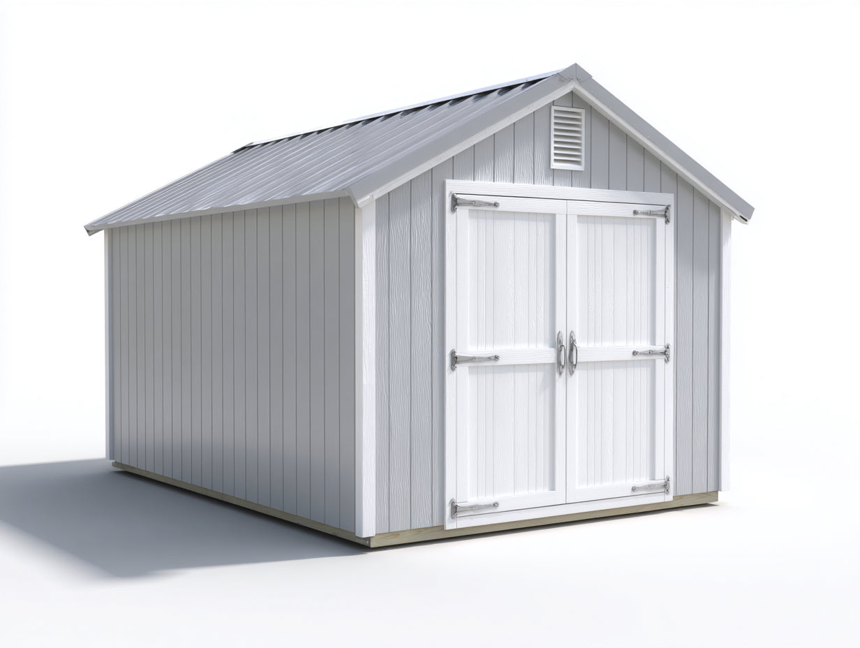 Casetta da giardino - Resina-Acciaio - 240x180x210 cm - Bianco-Grigio chiaro - Design ventilato con tetto a due falde