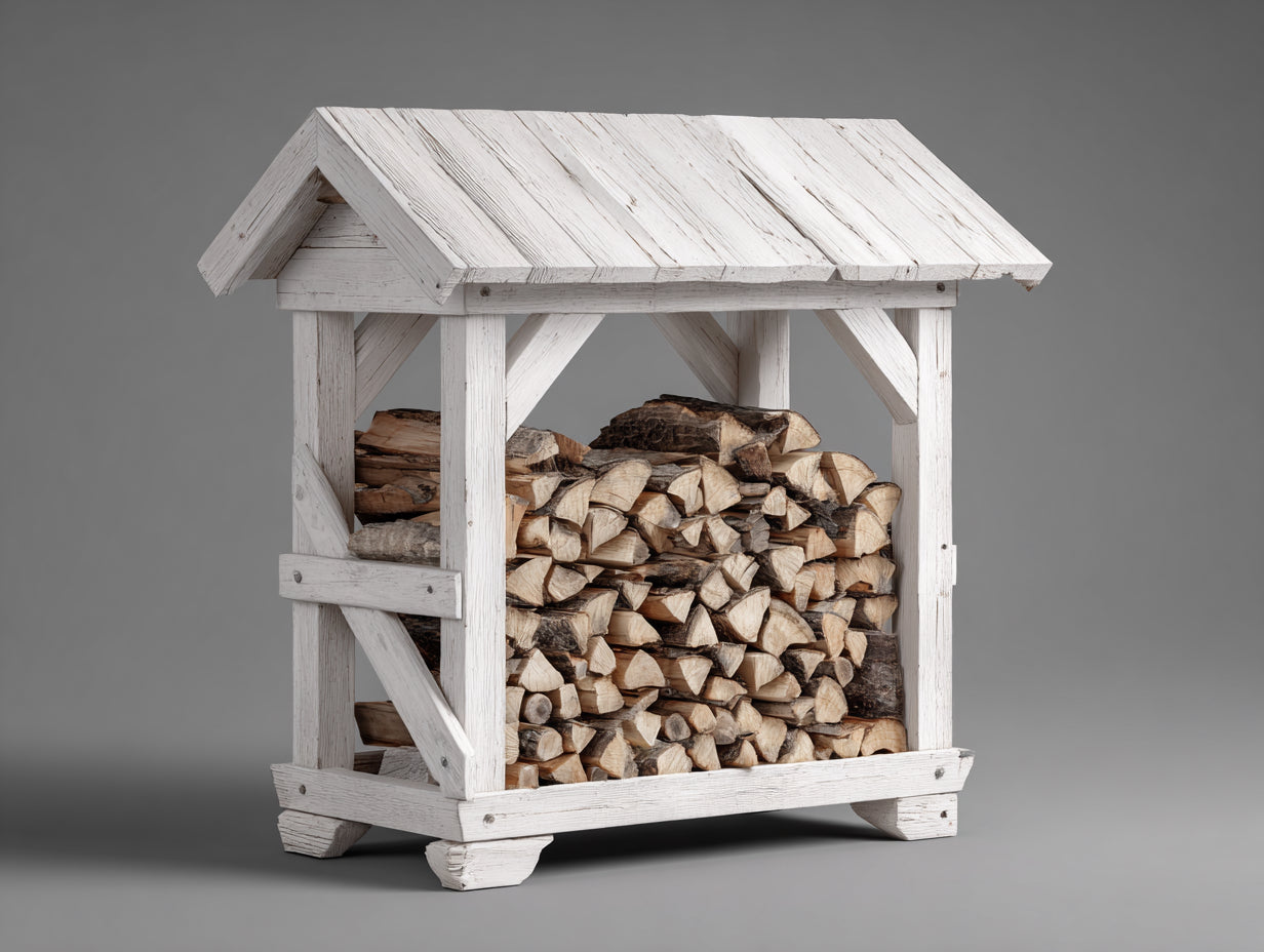 Portalegna - Legno - 160x60x150 cm - Bianco - Stile rustico funzionale