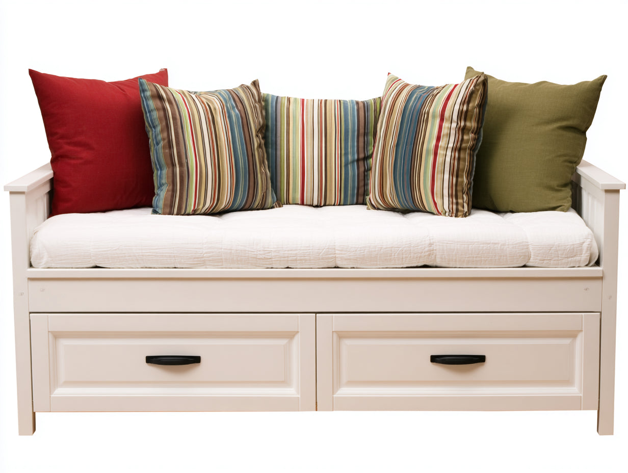 Divano letto-Legno-205x96x88 cm-Bianco-Stile country con contenitore