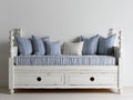 Divano letto-Legno-210x99x101 cm-Bianco anticato-Stile shabby chic con contenitore