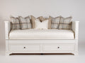 Divano letto-Legno-209x99x101 cm-Bianco-Stile classico con montanti decorativi e contenitore