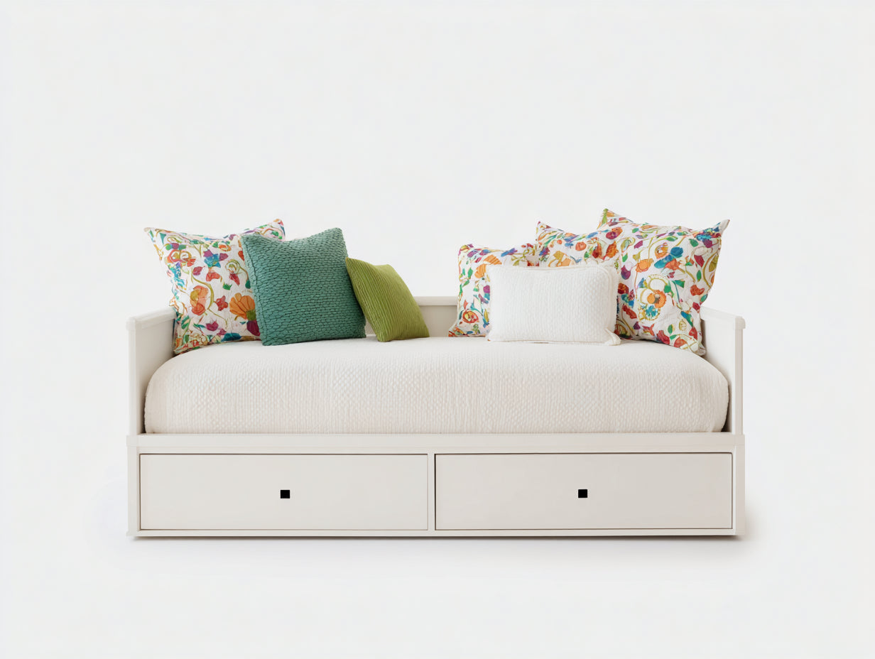 Divano letto-Legno-202x94x86 cm-Bianco-Design moderno con contenitore