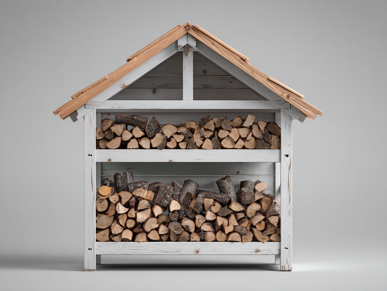 Portalegna - Legno - 180x70x160 cm - Bianco - Stile rustico funzionale
