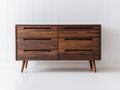 Cassettiera-Legno-152x46x84 cm-Noce scuro-Stile moderno di metà secolo