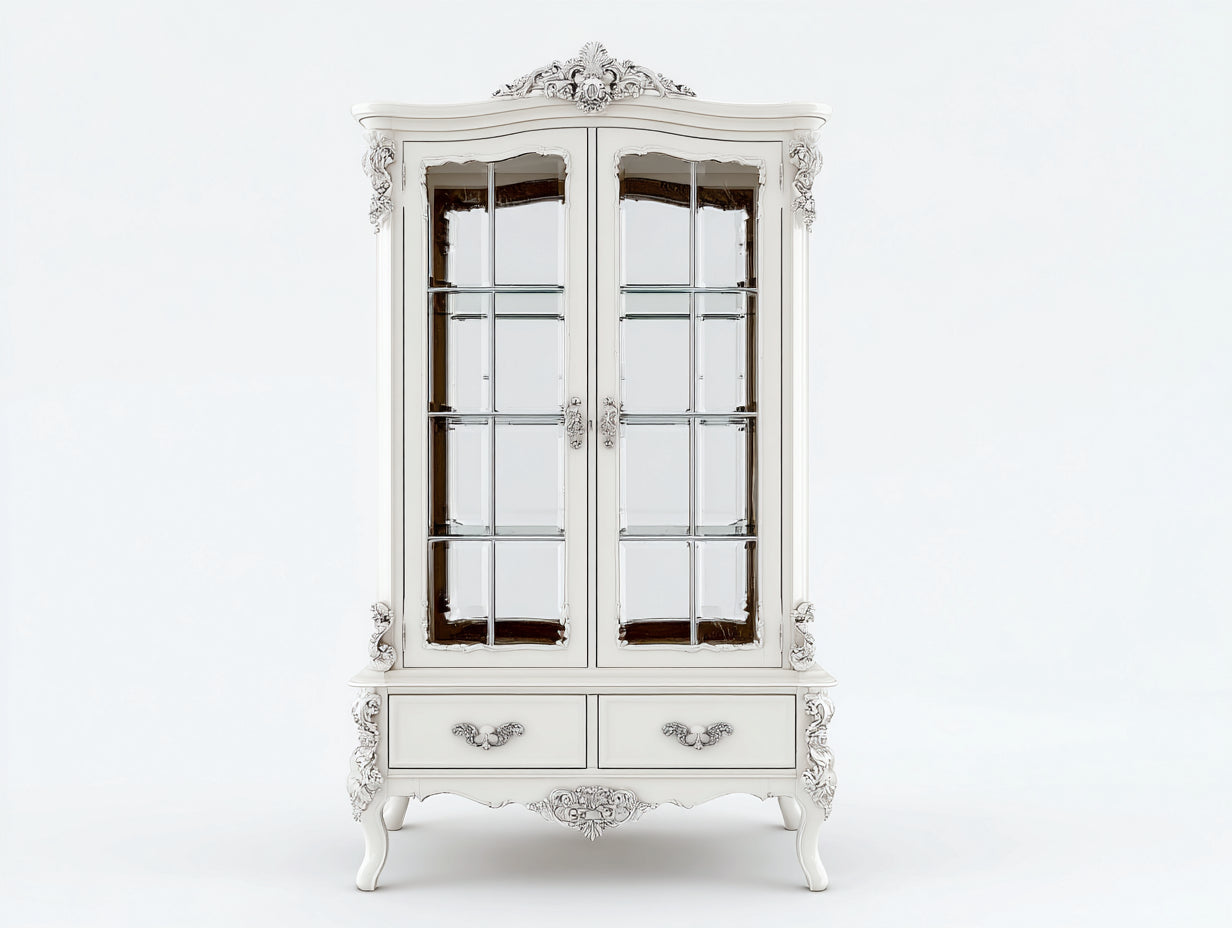 Vetrina - legno-vetro - 102x48x202 cm - bianco antico - stile barocco
