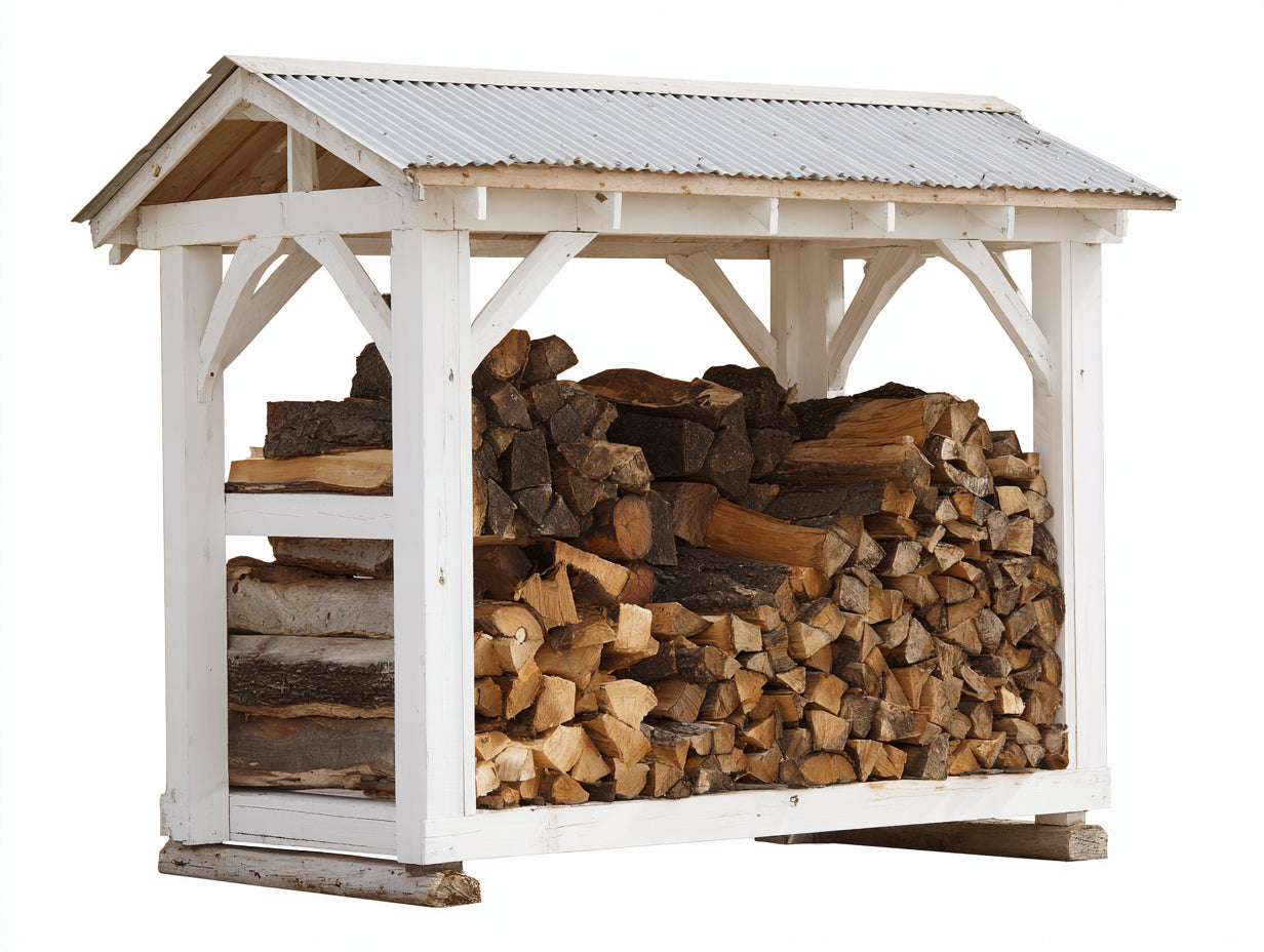 Portalegna - Legno - Metallo - 220x80x180 cm - Bianco - Stile rustico funzionale