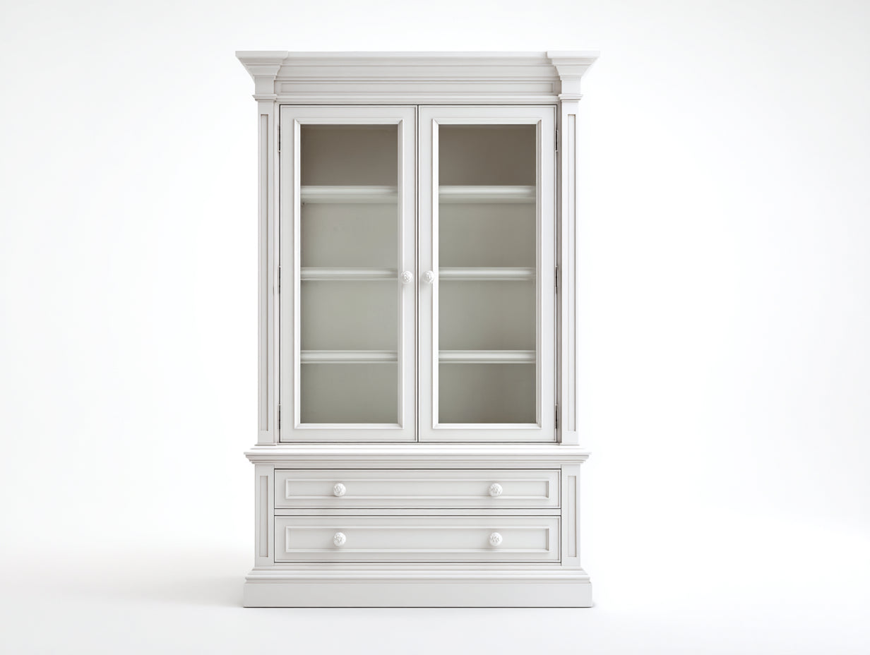 Vetrina - legno-vetro - 100x44x193 cm - bianco gesso - stile tradizionale