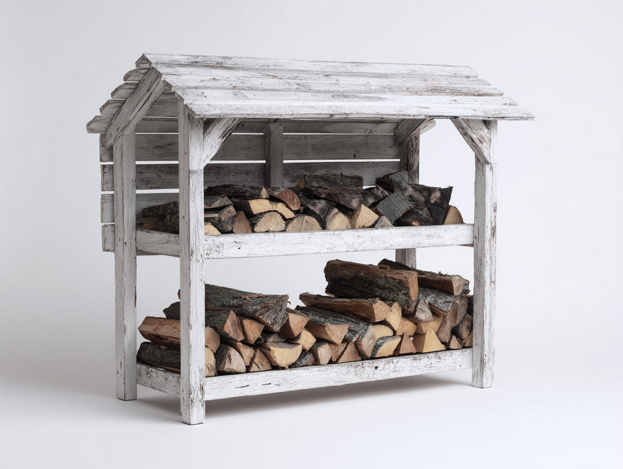 Portalegna - Legno - 180x60x150 cm - Bianco - Stile rustico funzionale