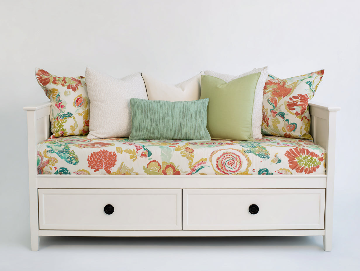 Divano letto-Legno-198x92x86 cm-Bianco-Stile country floreale con contenitore