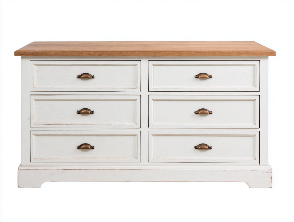 Cassettiera-Legno-156x47x86 cm-Bianco avorio-Stile rustico moderno
