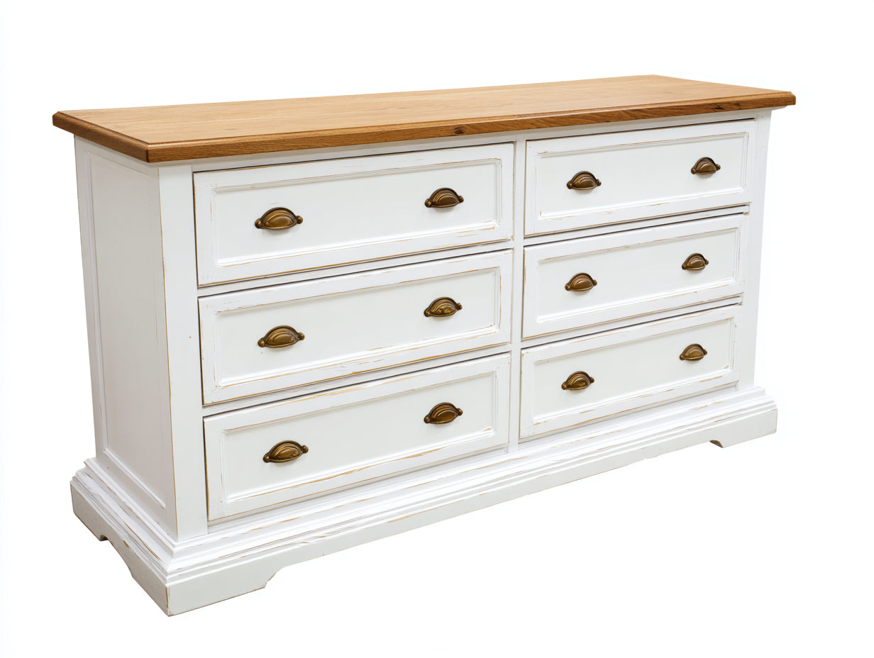 Cassettiera-Legno-165x49x89 cm-Bianco anticato-Stile country