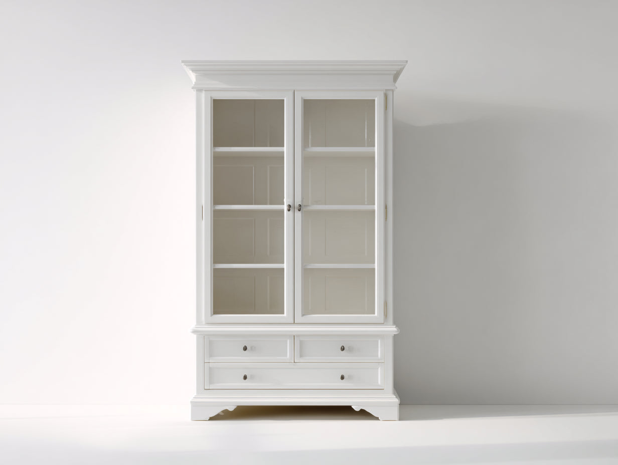 Vetrina - legno-vetro - 96x42x190 cm - bianco caldo - stile classico