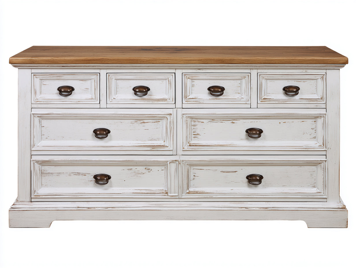 Cassettiera-Legno-170x50x91 cm-Bianco anticato-Stile rustico