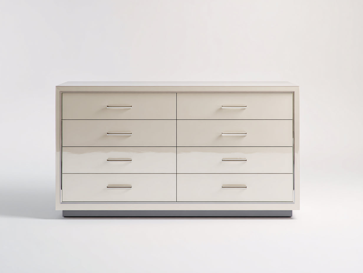 Cassettiera-MDF laccato-158x47x84 cm-Bianco avorio-Design minimalista