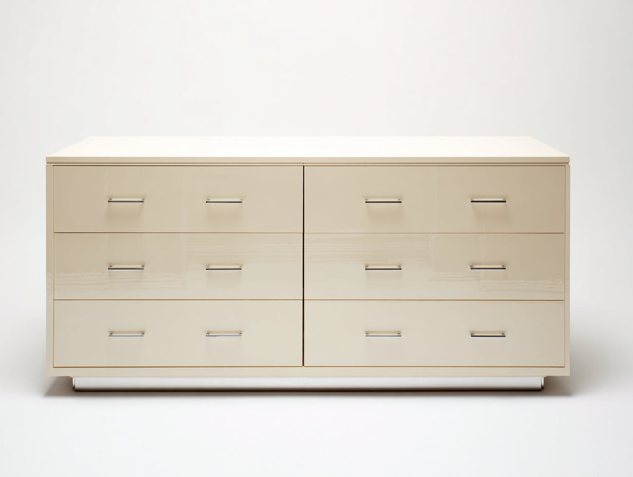 Cassettiera-MDF laccato-168x48x82 cm-Bianco avorio-Design contemporaneo